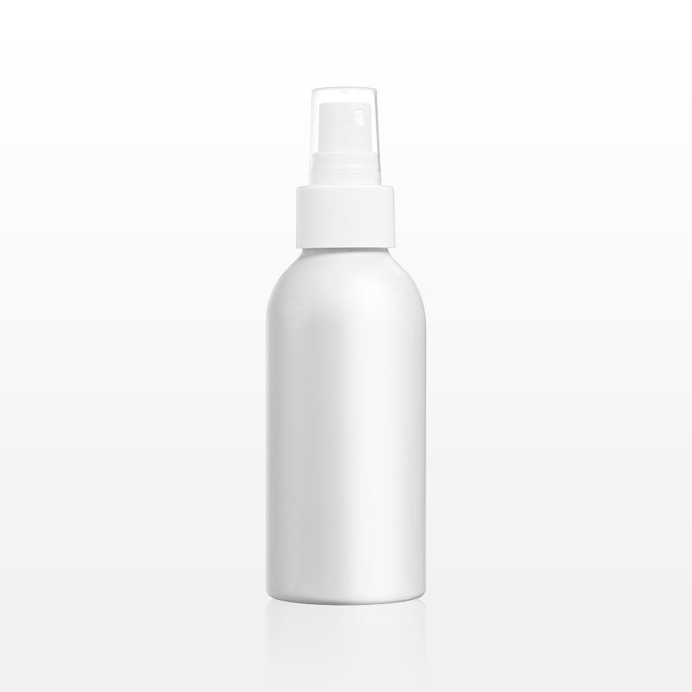 Matte White Aluminum Bottle and Fine Mist Sprayer with Overcap, Clear