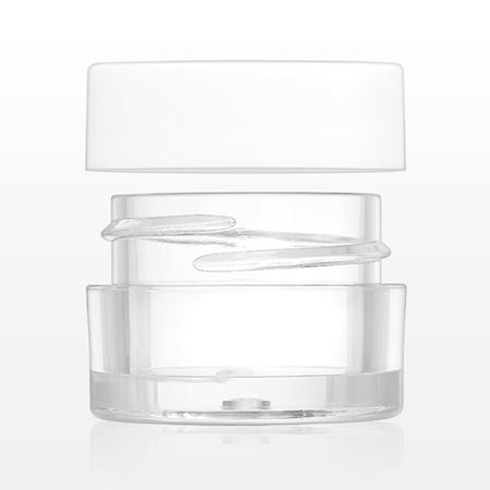 Sampling Jar with Raised Bottom, Clear and Lined Threaded Cap, White